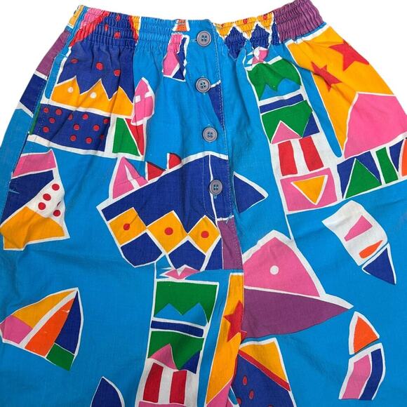 Vintage 80's Bright Funky Bold Abstract Pattern Beach Shorts Blue size Medium - Picture 2 of 5